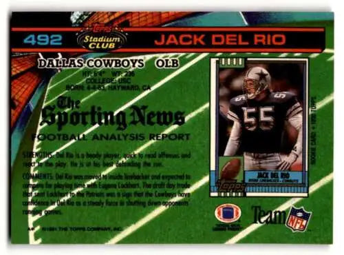 1991 Stadium Club #492 Jack Del Rio Dallas Cowboys Football Card with original gloss