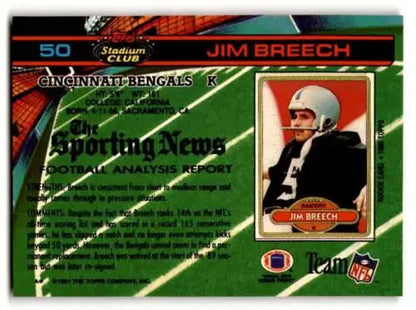 Jim Breech Cincinnati Bengals football card with original gloss 1991 Stadium Club #50