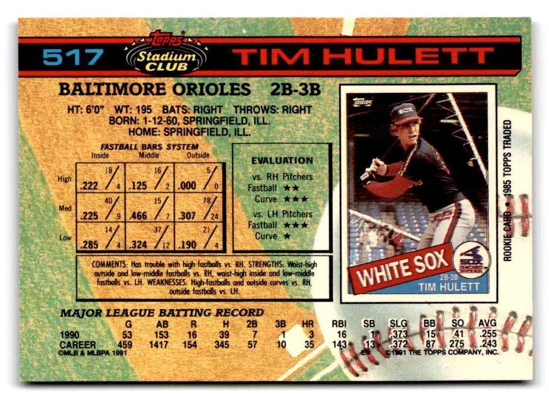 Tim Hulett 1991 Stadium Club #517 trading card featured in collectible sports cards