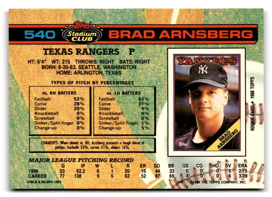 Brad Arnsberg 1991 Stadium Club #540 trading card collectible image