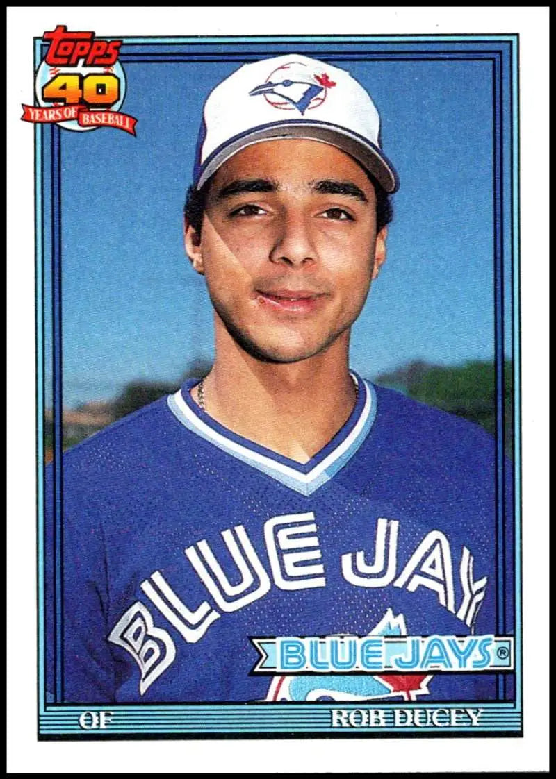 Rob Ducey Toronto Blue Jays baseball card in blue uniform and white cap