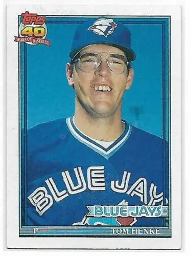 1991 Topps #110 Tom Henke NM-MT Blue Jays baseball card with original gloss
