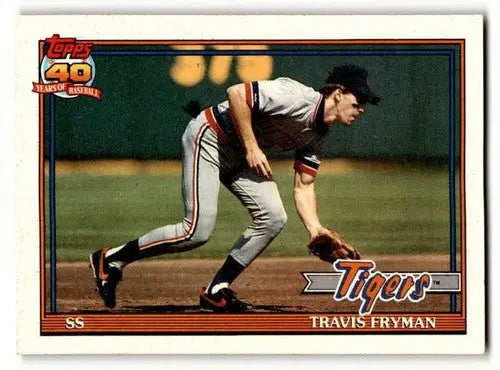 Original gloss Travis Fryman Detroit Tigers baseball card from 1991 Topps