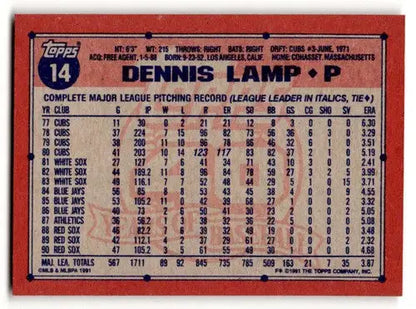 1991 Topps #14 Dennis Lamp Boston Red Sox Baseball Cards ID:53063 - Baseball Cards