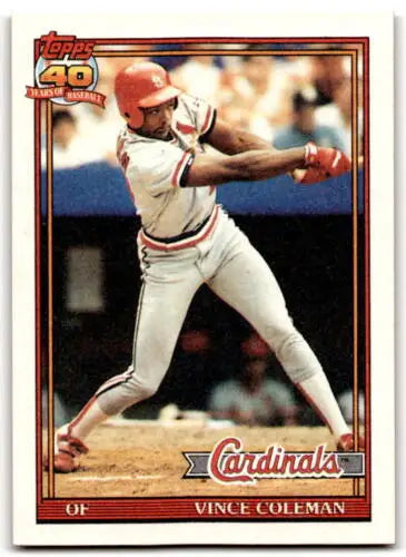 1991 Topps #160 Vince Coleman baseball card with original gloss featuring Cardinals player