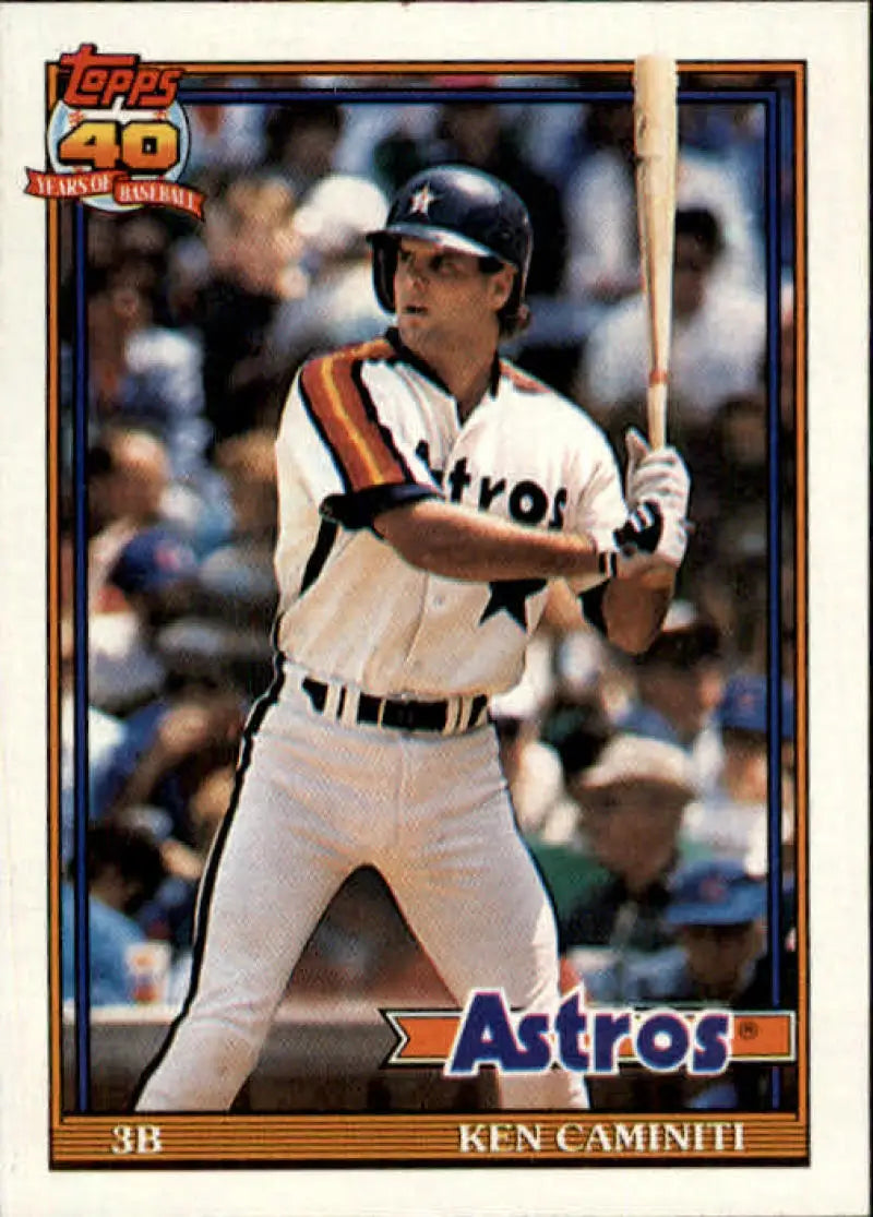 1991 Topps Ken Caminiti baseball card featuring Houston Astros player at bat in uniform