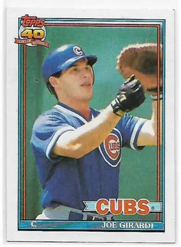 1991 Topps #214 Joe Girardi NM-MT Cubs baseball card with original gloss and rarity