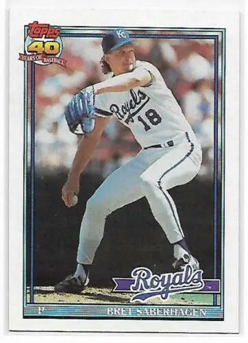 1991 Topps #280 Bret Saberhagen NM-MT Royals baseball card with original gloss