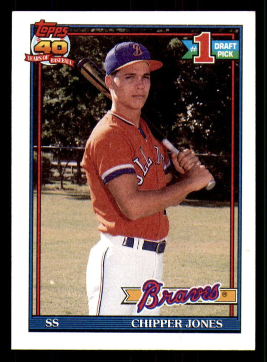 Chipper Jones Atlanta Braves baseball card in orange and blue uniform with bat