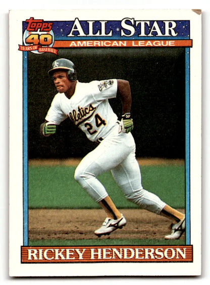 1991 Topps #391 Rickey Henderson Athletics Baseball Card featuring Oakland Athletics player