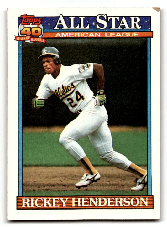 1991 Topps #391 Rickey Henderson Athletics Baseball Card featuring Oakland Athletics player