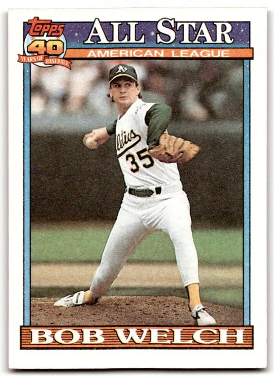 1991 Topps #394 Bob Welch NM-MT Oakland Athletics Baseball Card featuring pitcher in uniform