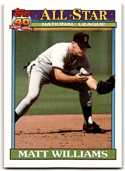1991 Topps #399 Matt Williams Baseball Card featuring a San Francisco Giants pitcher