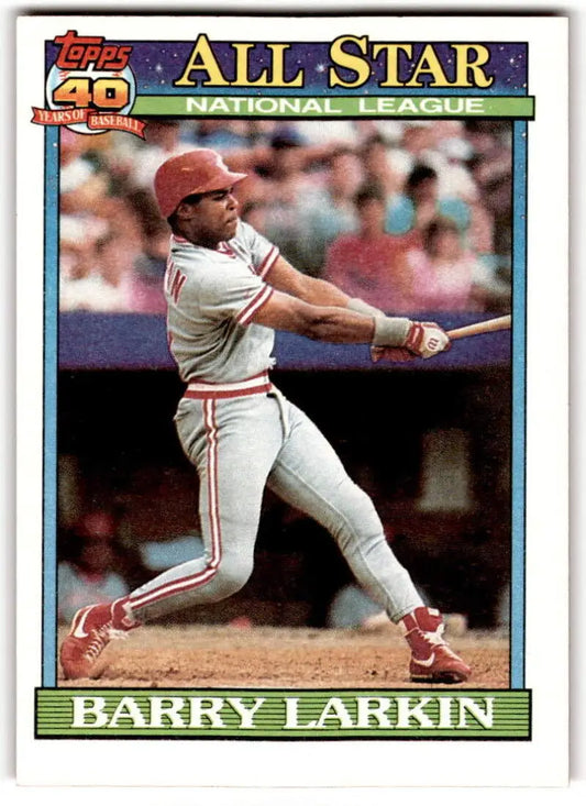 1991 Topps #400 Barry Larkin NM-MT Cincinnati Reds Baseball Card featuring player swing