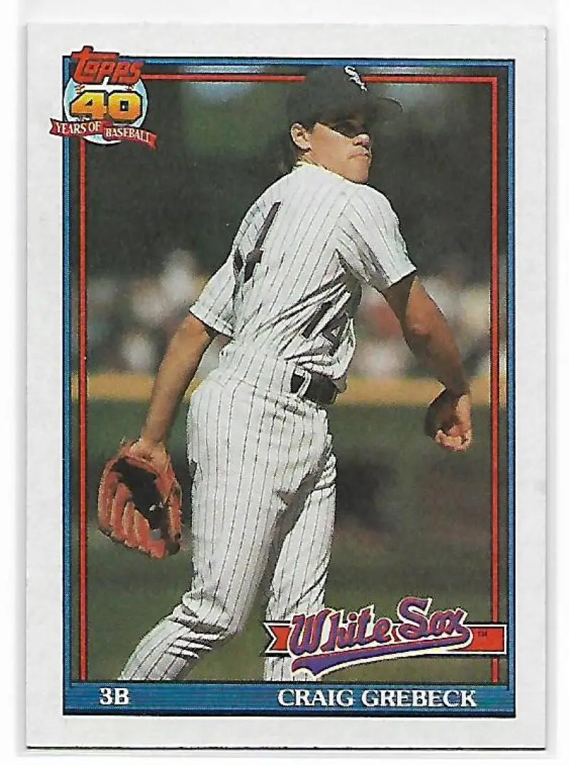 Baseball card of Craig Grebeck pitching for the Chicago White Sox in a pinstripe uniform