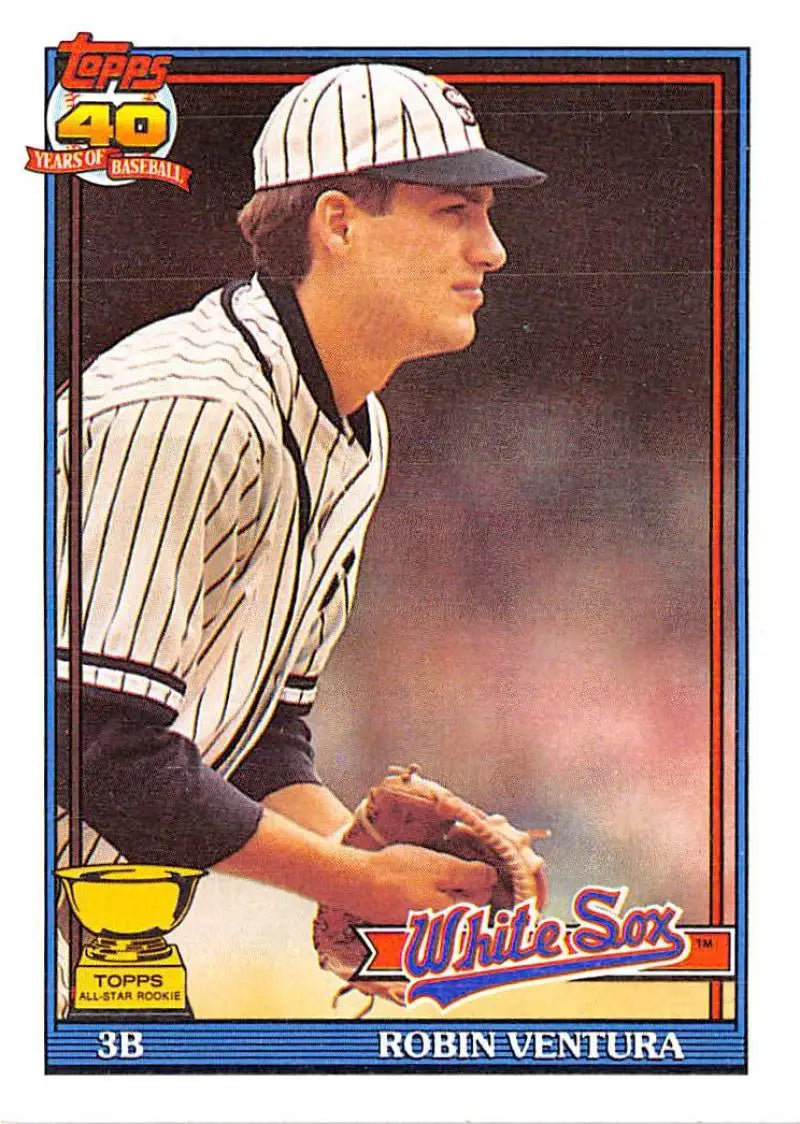 Baseball card of Robin Ventura in pinstriped uniform for the Chicago White Sox