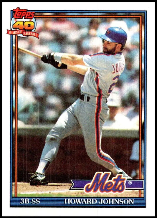 Baseball card of Howard Johnson in batting stance, New York Mets player in uniform