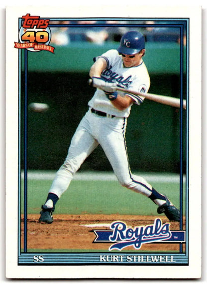 Baseball card of Kurt Stillwell in Kansas City Royals white uniform at bat