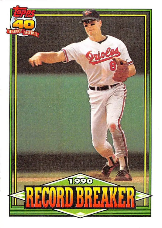 1991 Topps Cal Ripken Jr. baseball card featuring Baltimore Orioles player in white uniform