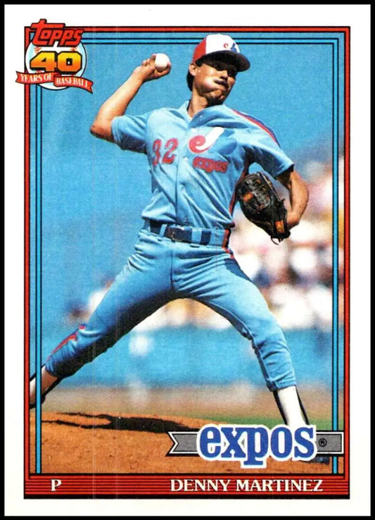 Dennis Martinez mid-delivery in light blue uniform on Montreal Expos baseball card
