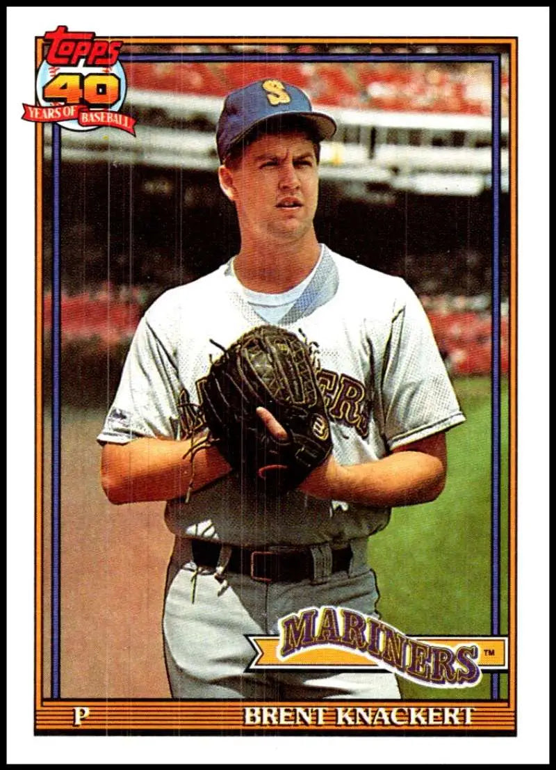 Brent Knackert 1991 Topps Seattle Mariners Baseball Card in white uniform