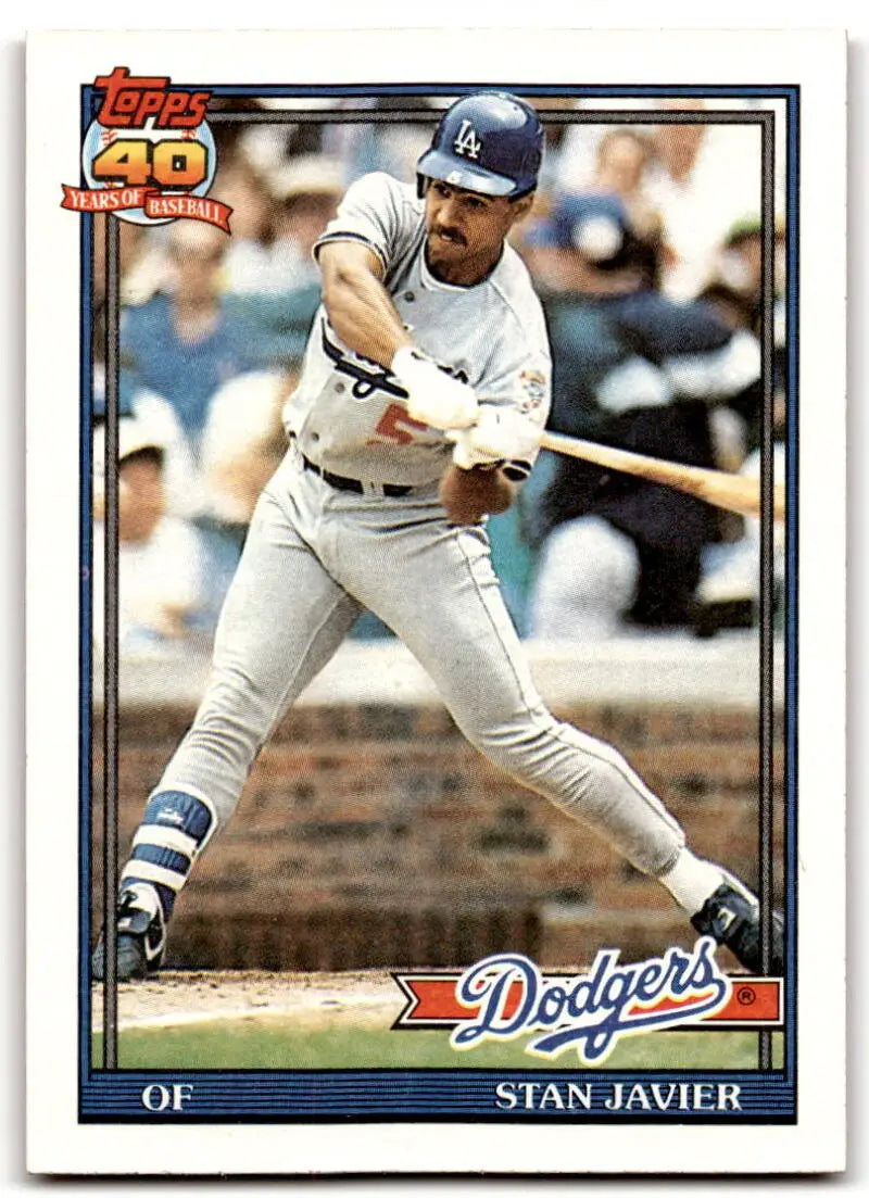 Stan Javier in a batting stance on a 1991 Topps Los Angeles Dodgers baseball card