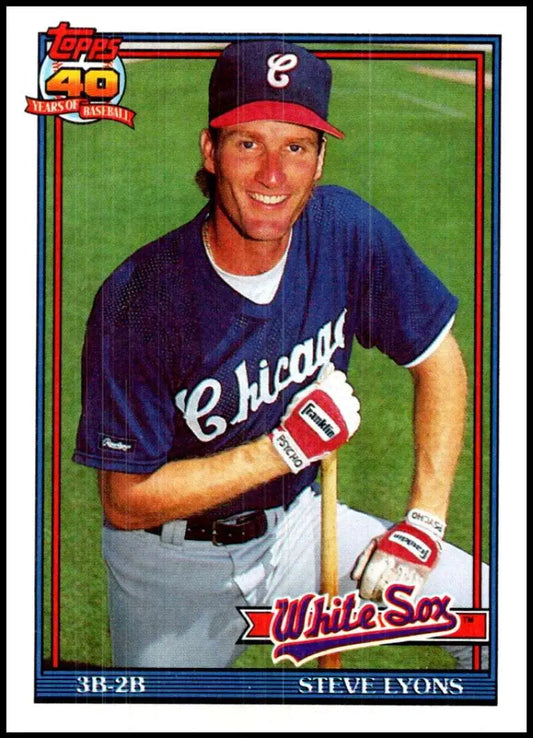 Chicago White Sox 1991 Topps card featuring player Steve Lyons in blue uniform
