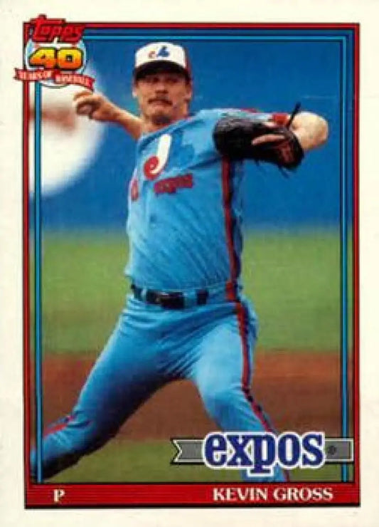 Kevin Gross delivering a pitch on his 1991 Montreal Expos Baseball Card