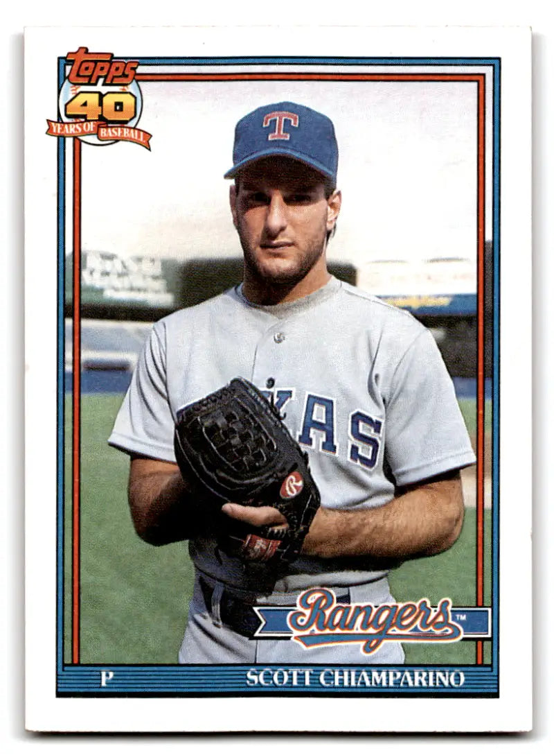 Texas Rangers Baseball Card of Scott Chiamparino in Gray Uniform and Blue Cap