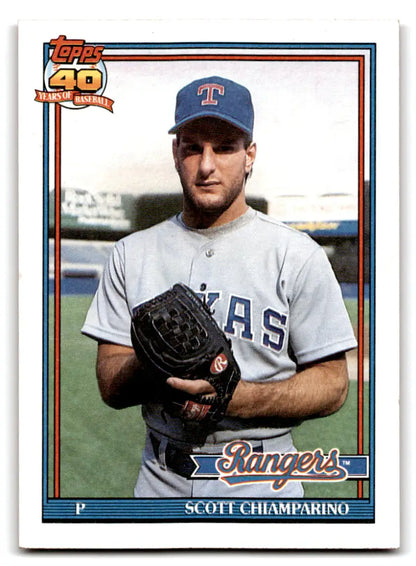 Texas Rangers Baseball Card of Scott Chiamparino in Gray Uniform and Blue Cap