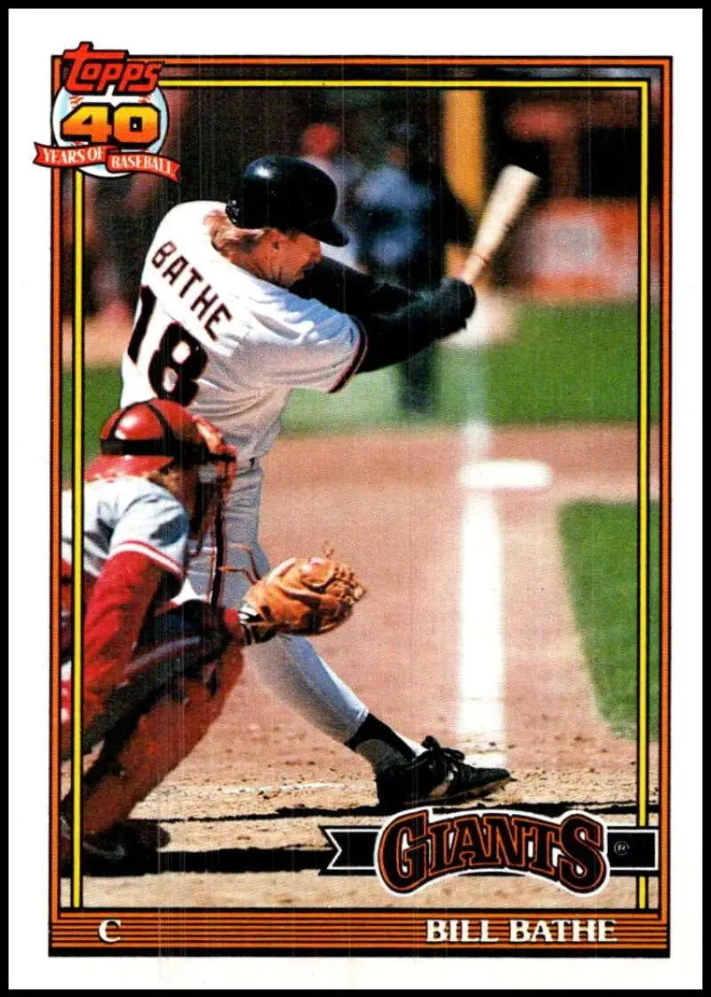 1991 Topps #679 Bill Bathe San Francisco Giants catcher making a play at home plate