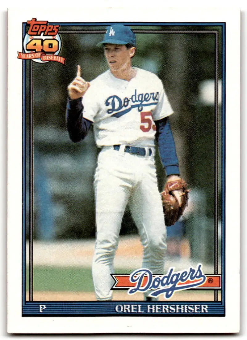 Orel Hershiser in white Dodgers uniform on 1991 Topps #690 baseball card