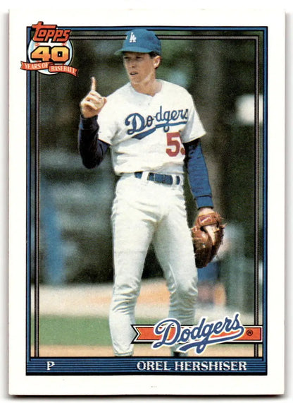 Orel Hershiser in white Dodgers uniform on 1991 Topps #690 baseball card