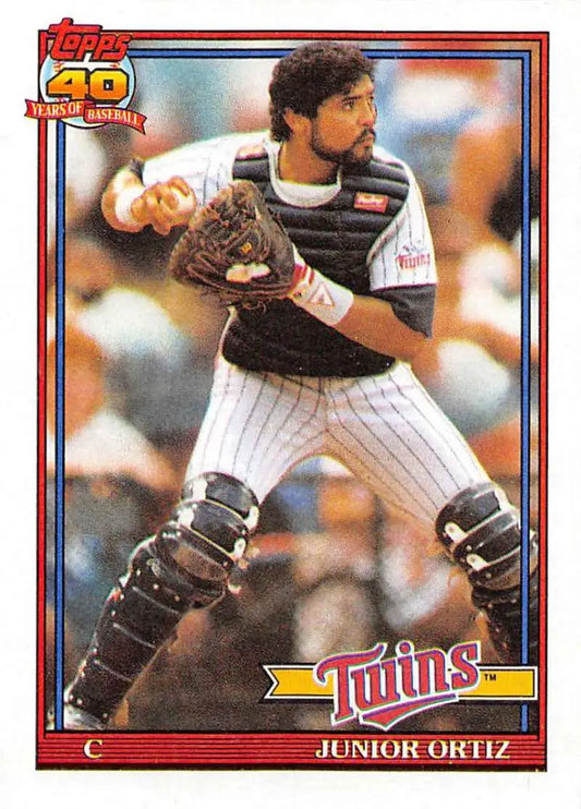 Minnesota Twins baseball card of Junior Ortiz in pinstriped uniform