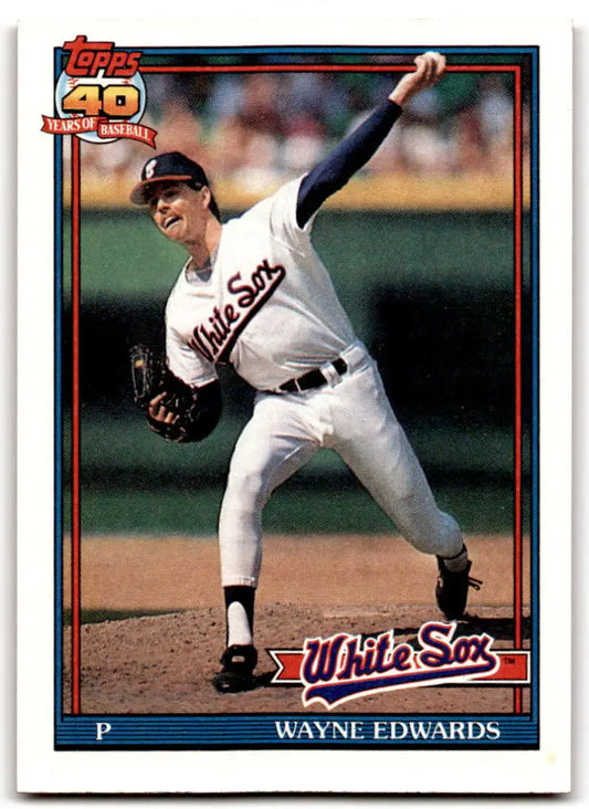 Baseball card of Wayne Edwards, Chicago White Sox pitcher in mid-throwing motion