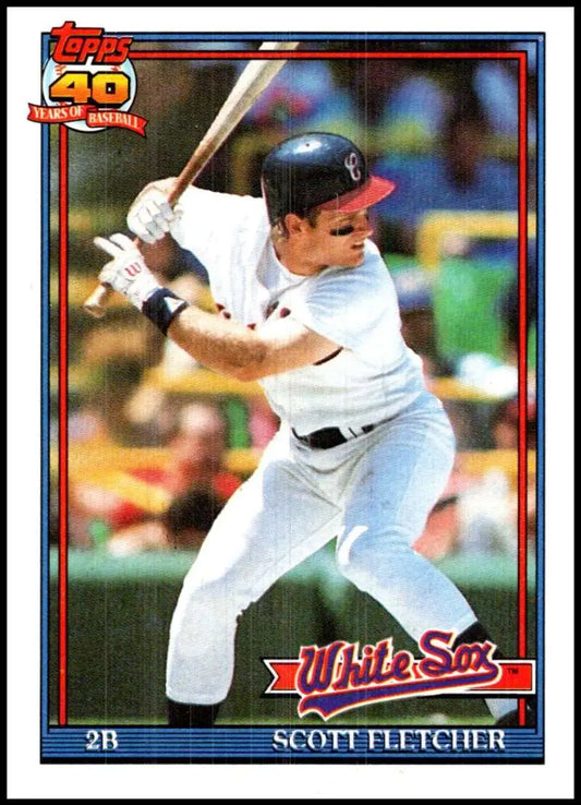 Chicago White Sox Baseball Card of Scott Fletcher in batting stance wearing home uniform