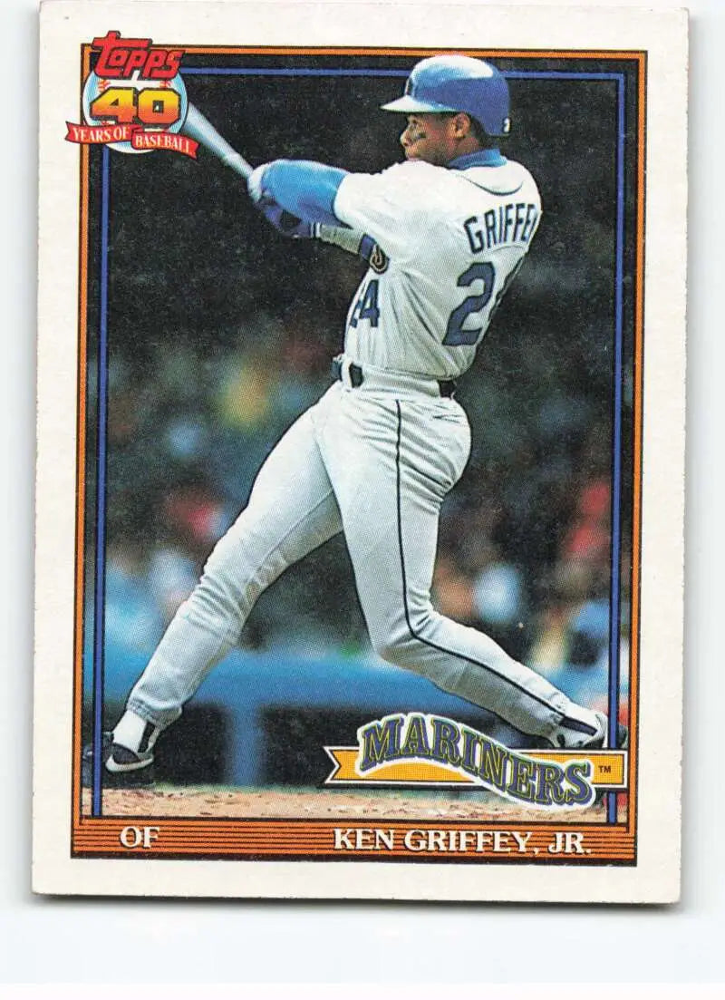 Ken Griffey Jr. mid-swing on 1991 Topps #790 Seattle Mariners Baseball Card
