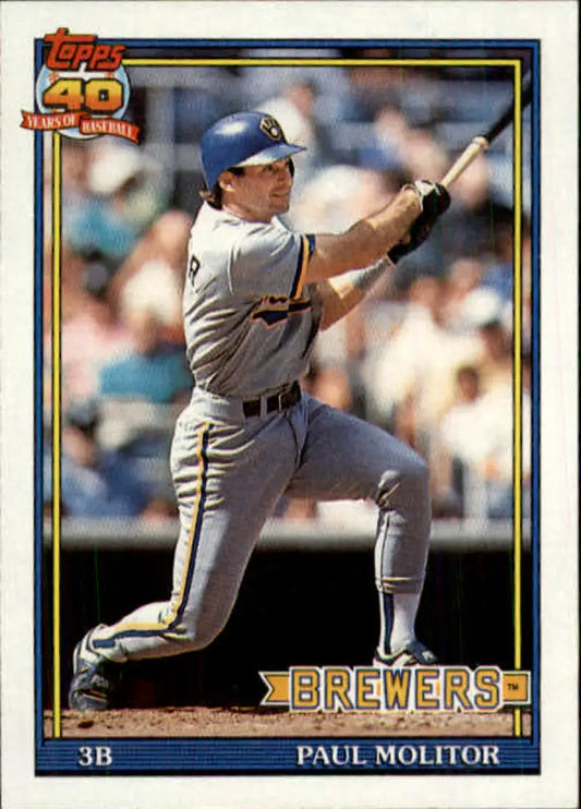 1991 Topps #95 Paul Molitor baseball card of Milwaukee Brewers player at bat