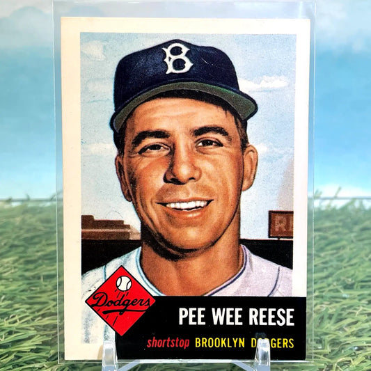 Vintage Pee Wee Reese baseball card from Topps Archives 1953 series featuring Dodgers player