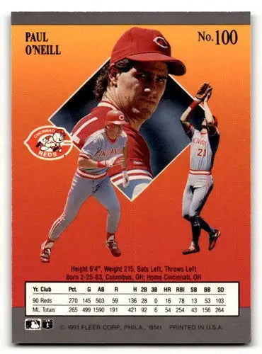 1991 Ultra #100 Paul O’Neill Cincinnati Reds Baseball Cards EX/NM ID:54009 - Baseball Cards
