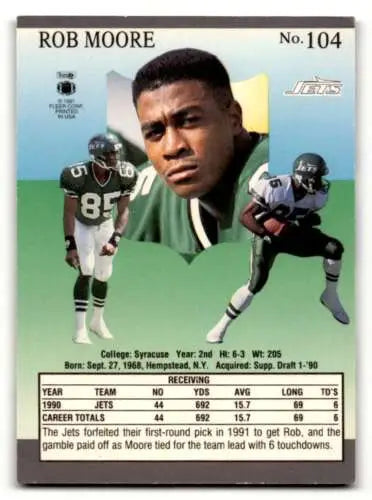 1991 Ultra #104 Rob Moore New York Jets Football Card with original gloss finish