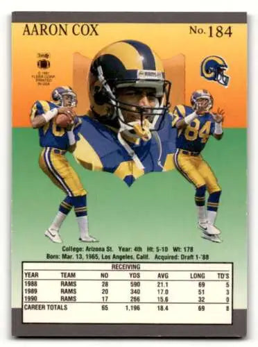 1991 Ultra #184 Aaron Cox Los Angeles Rams Football Card with original gloss condition