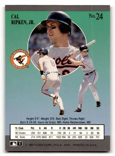 1991 Ultra #24 Cal Ripken Jr. Baltimore Orioles Baseball Cards EX/NM ID:53985 - Baseball Cards