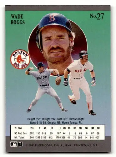 1991 Ultra #27 Wade Boggs Boston Red Sox Baseball Cards EX/NM ID:53986 - Baseball Cards