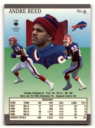 1991 Ultra #6 Andre Reed Buffalo Bills Football Card with original gloss, EX/NM condition