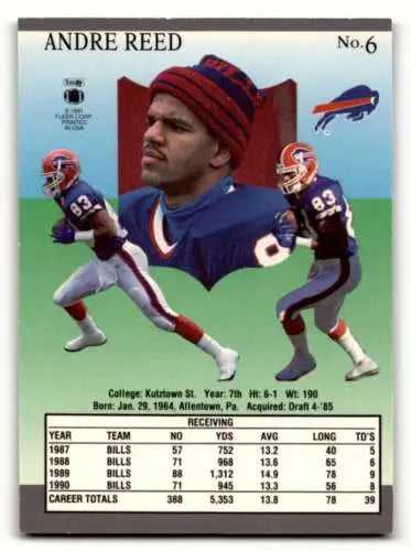 1991 Ultra #6 Andre Reed Buffalo Bills Football Card with original gloss in NM condition