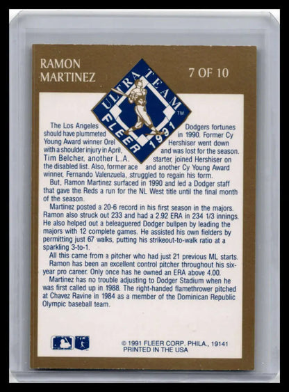 Baseball card featuring Ramon Martinez with a brown and blue diamond design for Los Angeles Dodgers