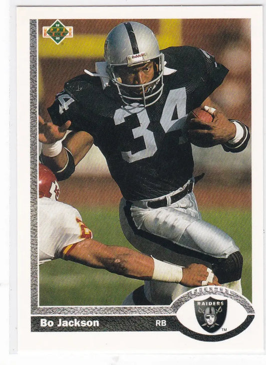 Bo Jackson Oakland Raiders football card from 1991 Upper Deck #155 collectors item