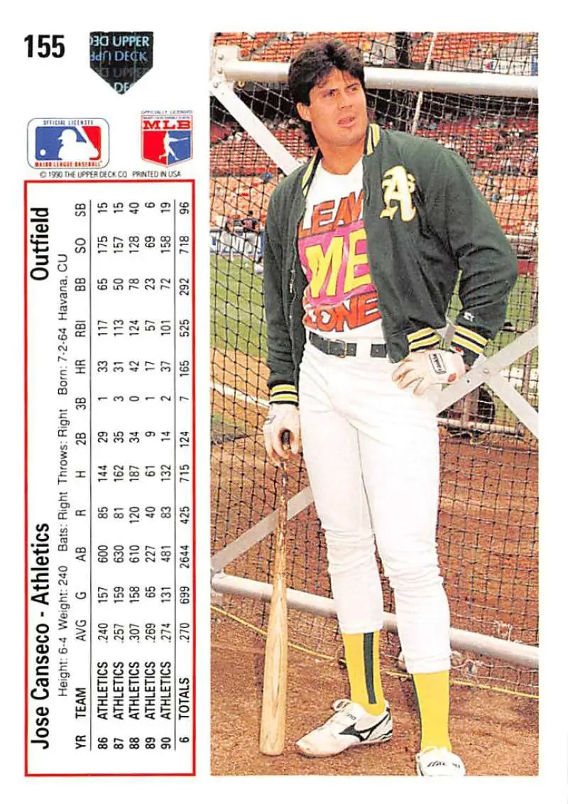 Jose Canseco in Oakland Athletics uniform by dugout, Upper Deck Baseball Card image