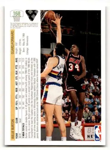 1991 Upper Deck #168 Willie Burton Miami Heat Basketball Card with original gloss